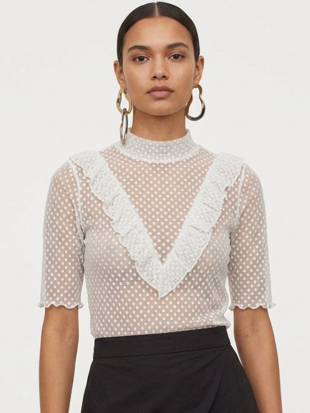 Stradivarius Sheer Ruffle Top